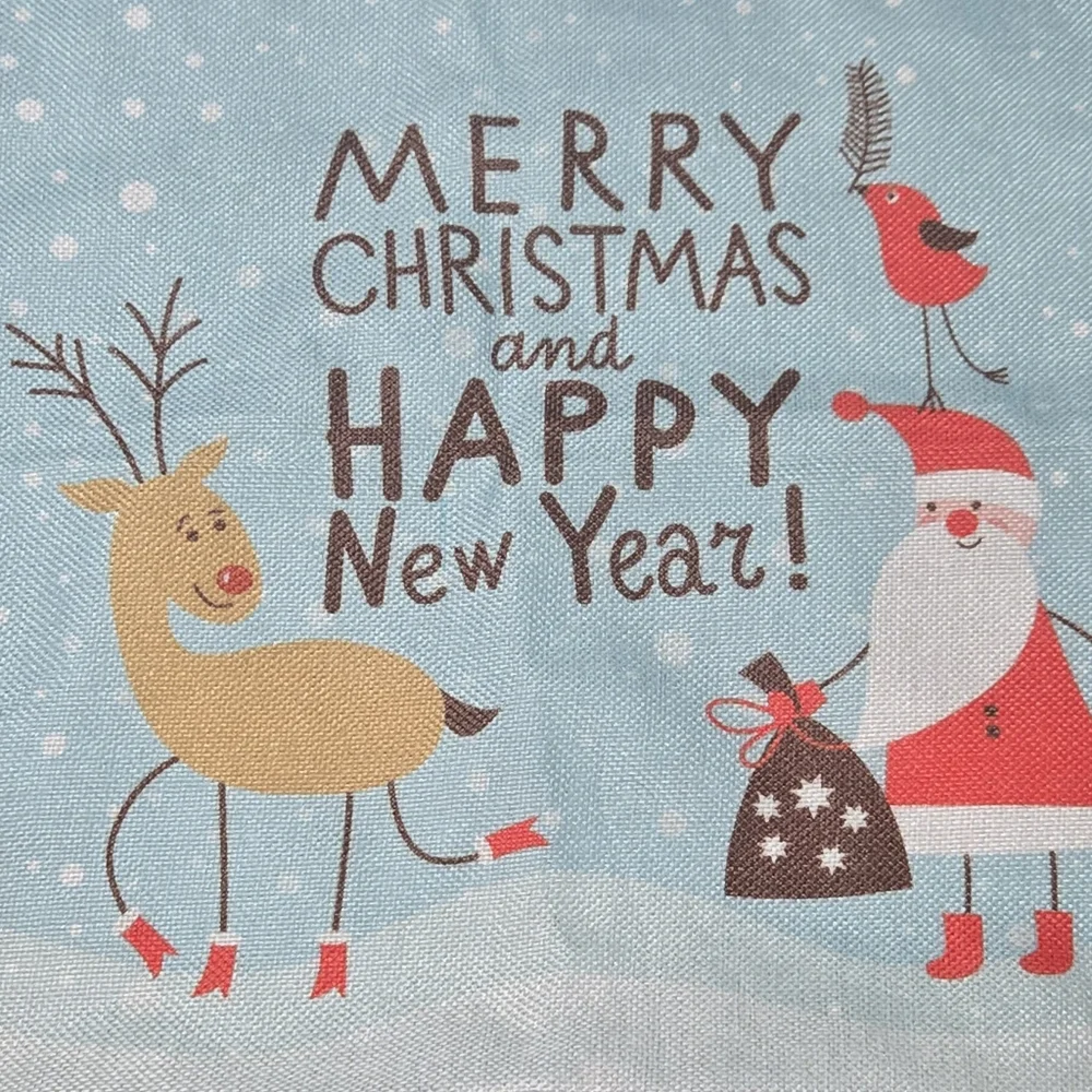 Santa Claus Reindeer Merry Christmas and Happy New Year Throw Pillow Cover